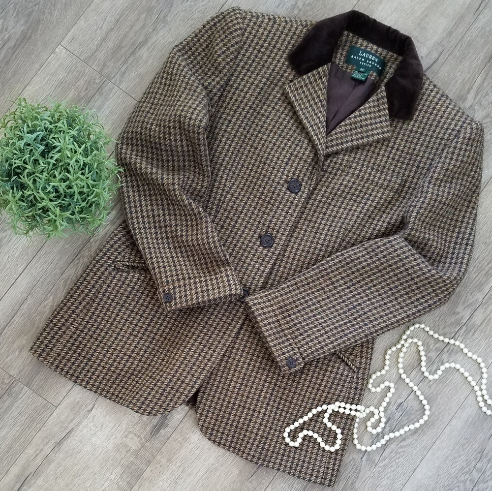 Lauren Ralph Lauren Silk & Wool Houndstooth Blazer
